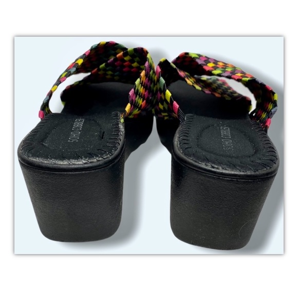 Soho Cobbler Wedge Flip Flops Sandals Black 7 - Picture 5 of 9